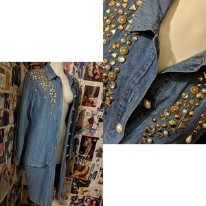 Denim embellished Duster coat